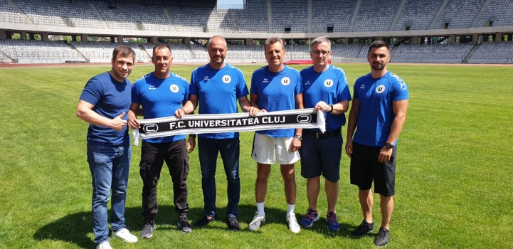 Noul staff tehnic al lui „U” Cluj:  Proietti, Octavian Moraru, Alexandru Buza, Lucian Turcu. Cojocaru continuă și el
