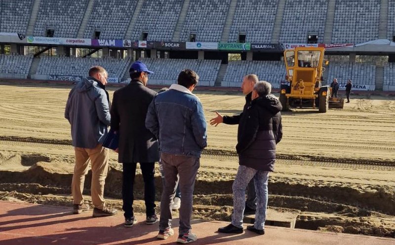 Delegație UEFA în inspecție la Cluj Arena pentru verificarea stadiului lucrărilor de schimbare a gazonului